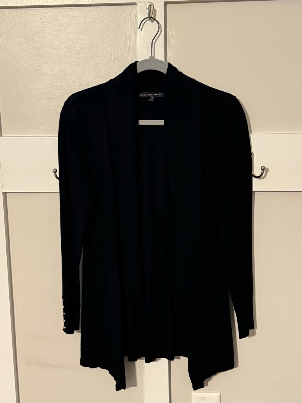 White House Black Market Black Ribbed Open Cardigan